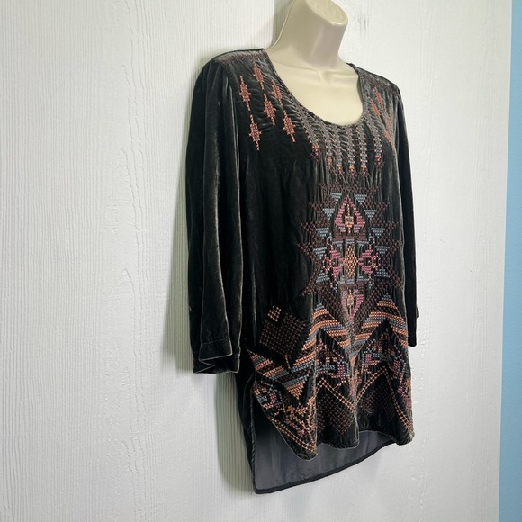 Johnny Was - Colorful Grey Crushed Velvet Scoop Long Sleeve Blouse Small - Picture 4 of 11